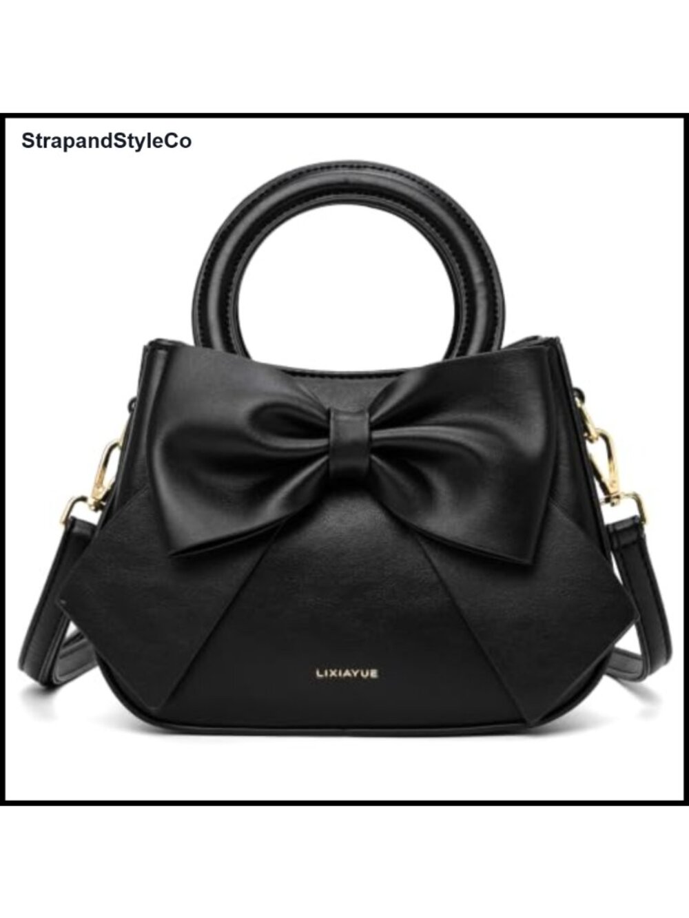 Vegan Leather Crossbody Bag Cute Bow Purse Mini Handbag Detachable Strap
